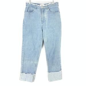 Oak + Fort Women's Size 27 High Rise Cuffed Straight Jeans Blue Light Wash